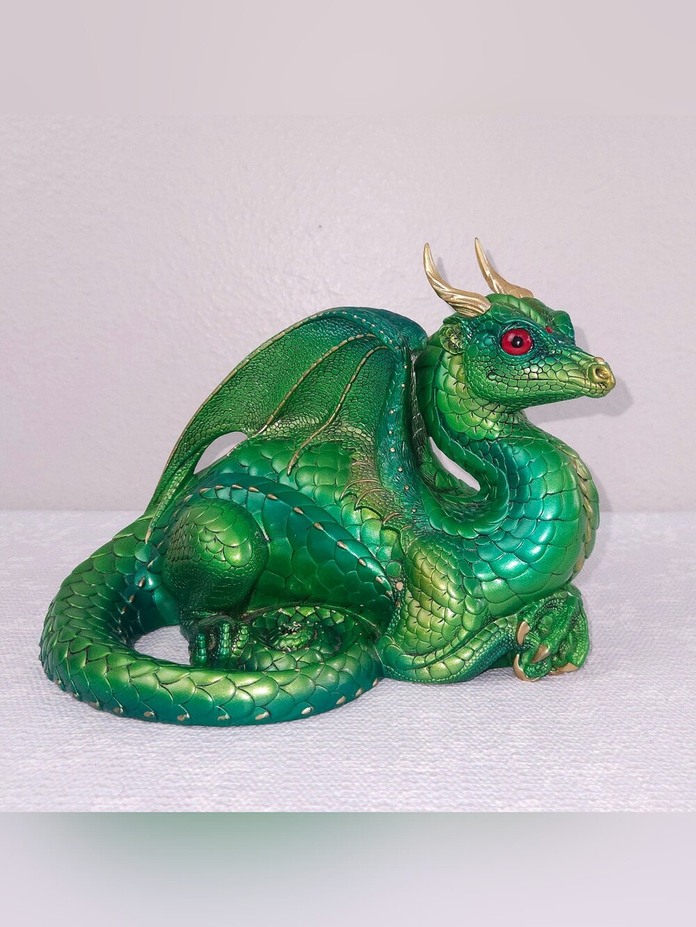 Rare! Windstone Editions Emerald Green Lap Dragon Statue Vintage 1997 Pena